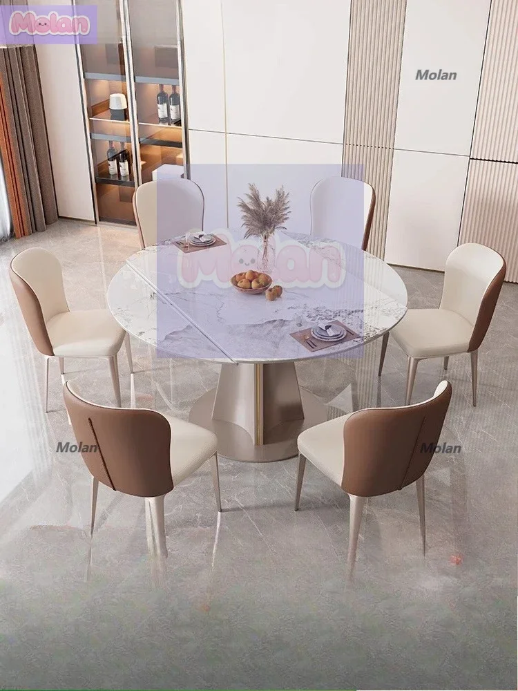 

Rock slab dining table rotating and retractable square and round dual-purpose, small household variable round table modern simpl
