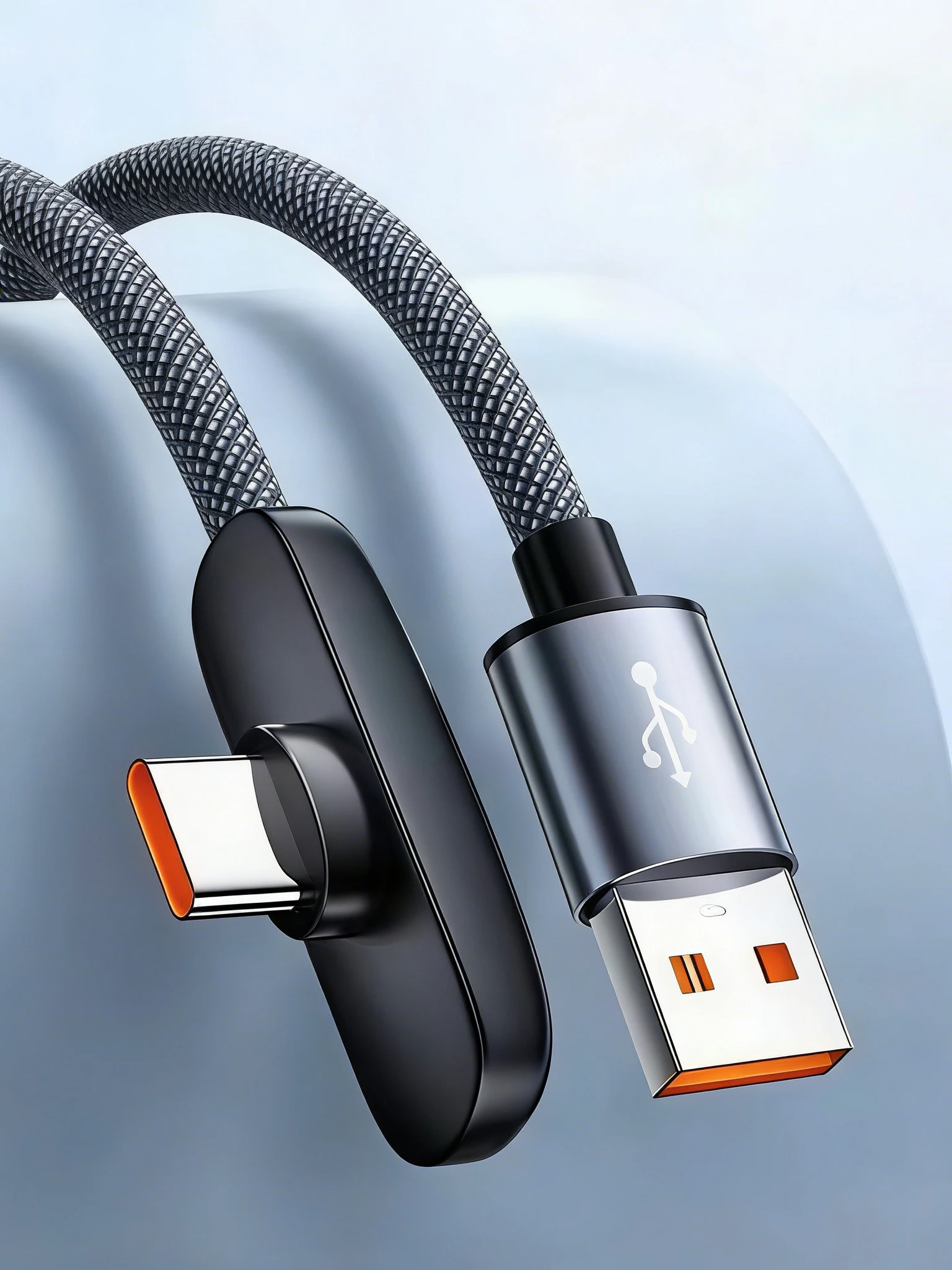 100W 6A Typ-C-Gaming-Kabel, 90° °   Rechtwinkliges USB-A-zu-USB-C-Nylon-Geflecht-Schnelllade-Datenkabel für Samsung, Xiaomi, Huawei