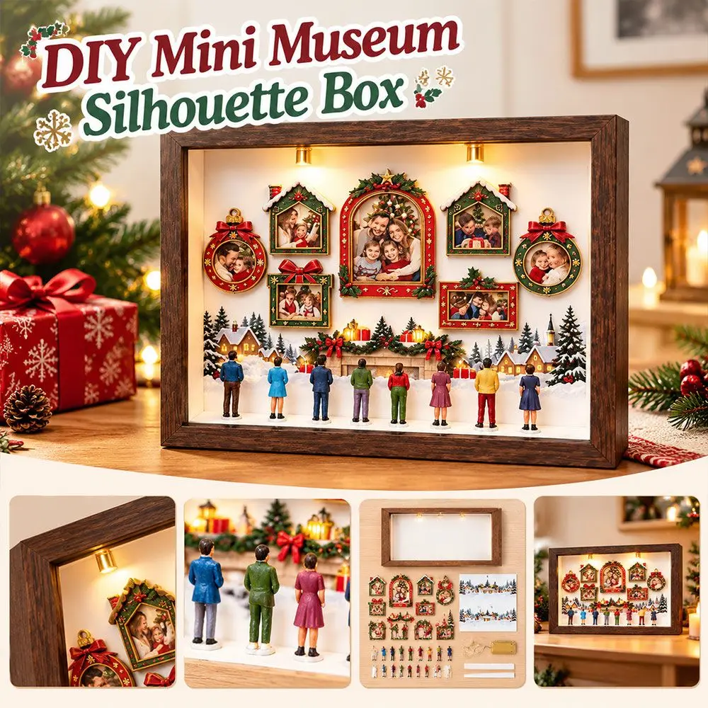 LED Light DIY Mini Museum Silhouette Box 8 Mini Figurines Miniature Desk Photo Frame Memory Display Kit