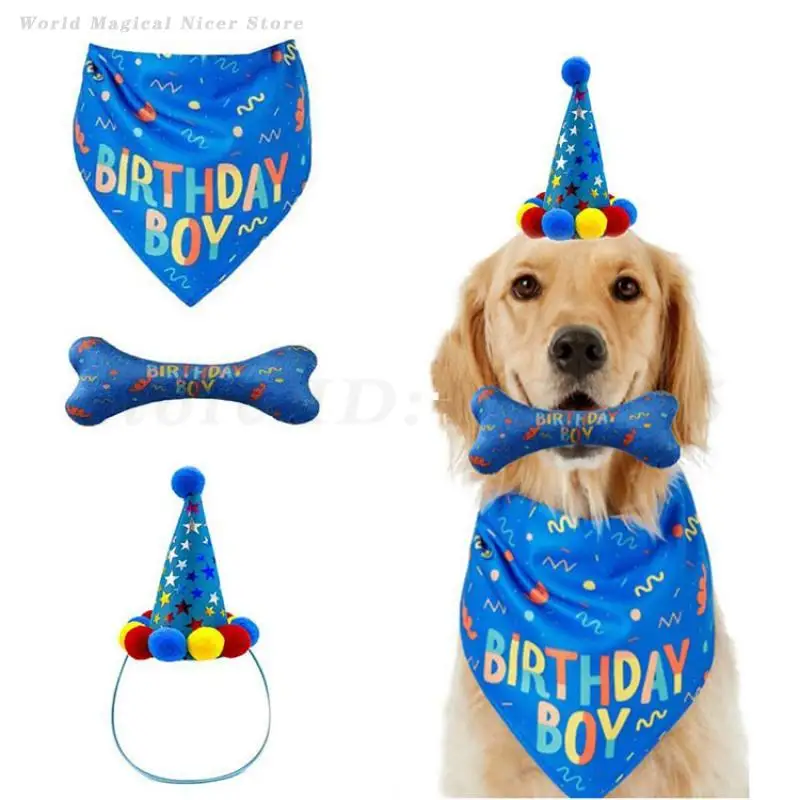 Lindo regalo de cumpleaños para perros, gorro, sombrero, pañuelos, Baberos, conjunto de accesorios divertidos, disfraz de cumpleaños para perros y gatos, decoración de pañuelo para mascotas