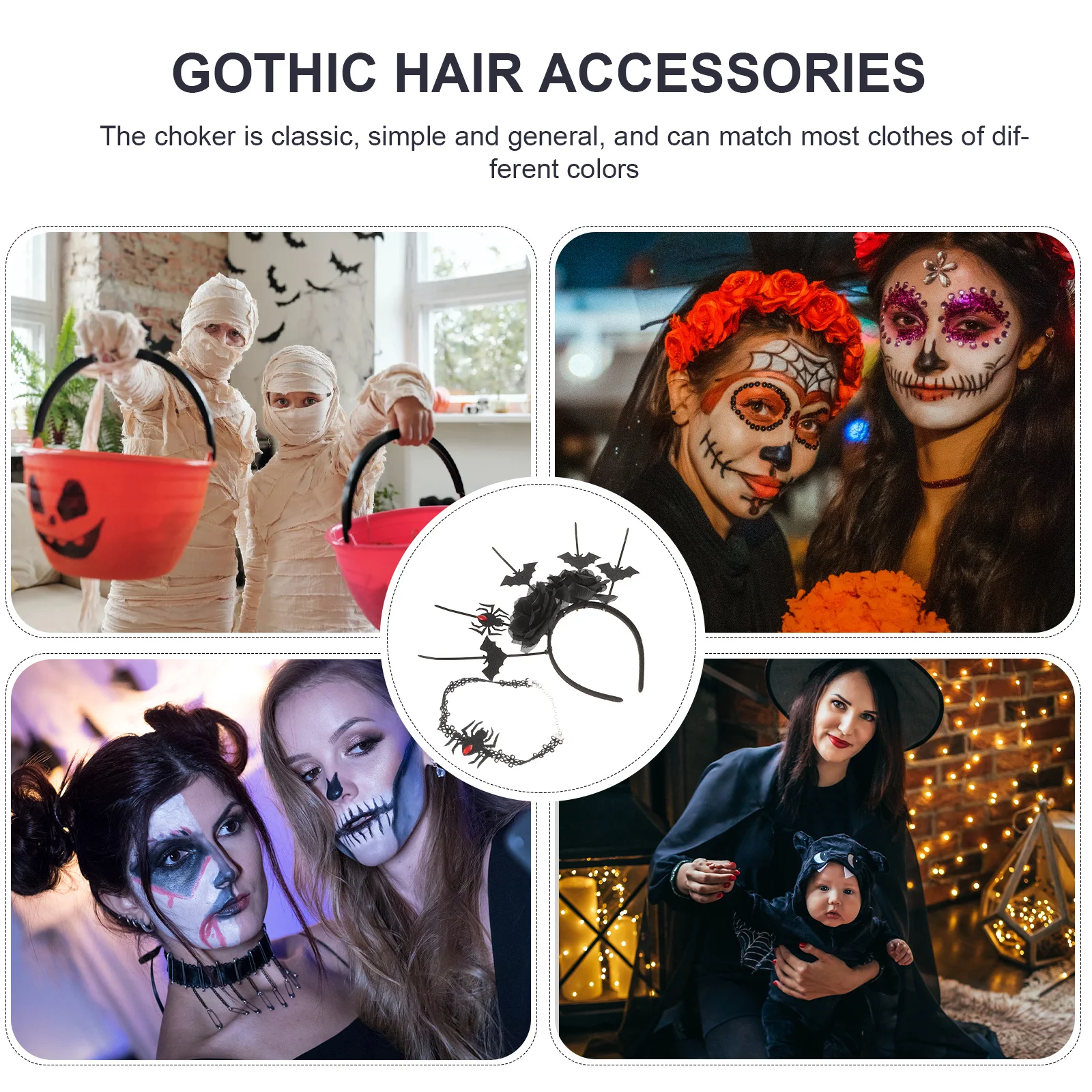 

1Set Goth Bat Spider Headband Choker Necklace Unique Rose Decoration Halloween Birthday Cosplay Gothic Accessories