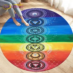 Rainbow 7 Chakra Mandala Bohemia Round Area Rug,Circle Carpet Rug for Living Room Bedroom Decor,Soft Yoga Non-slip Floor Mat