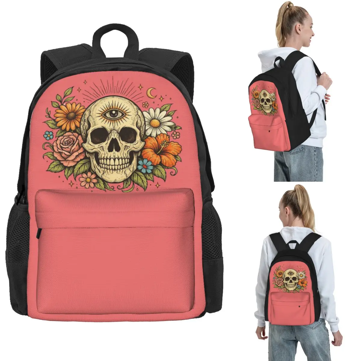 

Boho Skull Graphic Backpack Hot Sale Daypack Large Capacity Boys Girls BookBag School Bag Shoulder Bags for Men Women