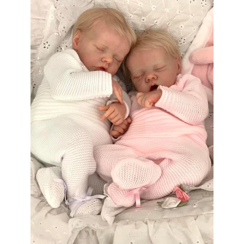 

45CM Already Painted Finished Reborn Baby Doll Twins A/B Sleeping Newborn Baby Doll 3D Skin Visible Veins Can Be Bath