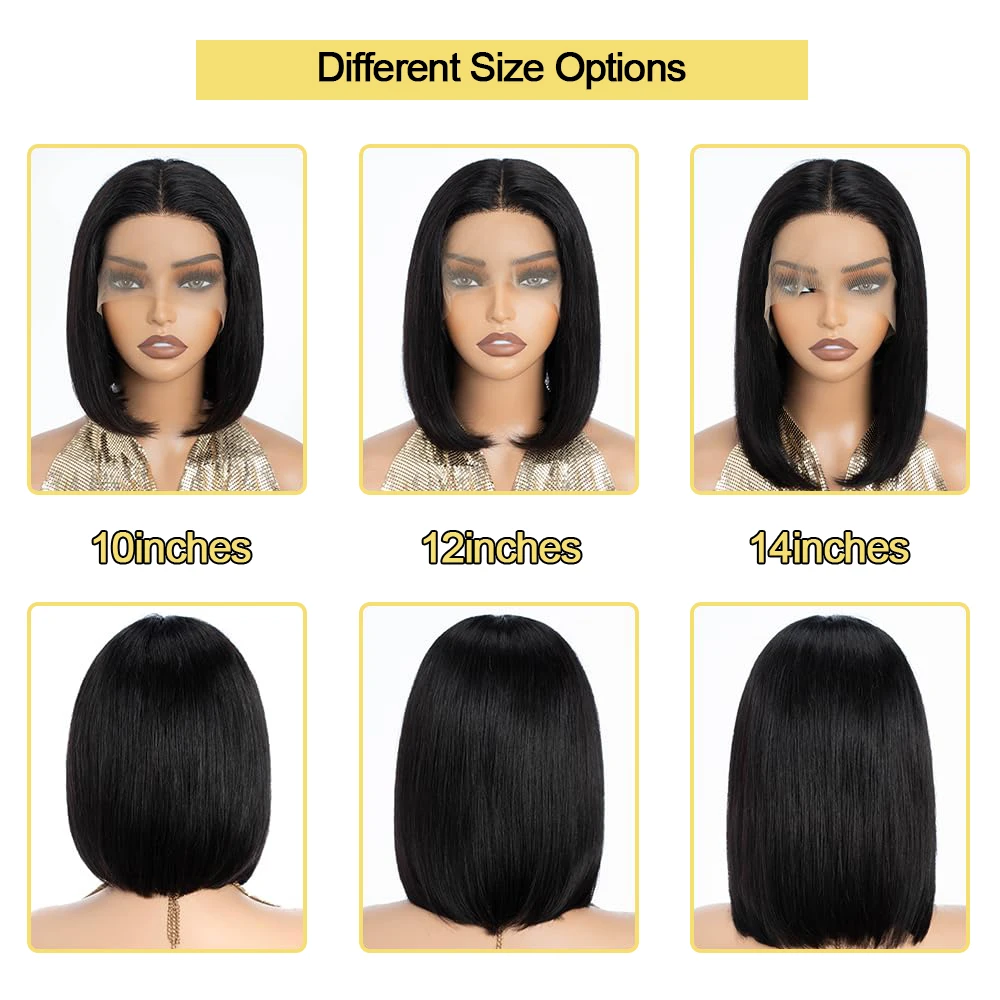 Wig Rambut Asli Straight Bob 13x6 T Part Middle Lace Frontal Pre Plucked 230 Density Brazilian 4x4 Lace Closure Untuk Wanita