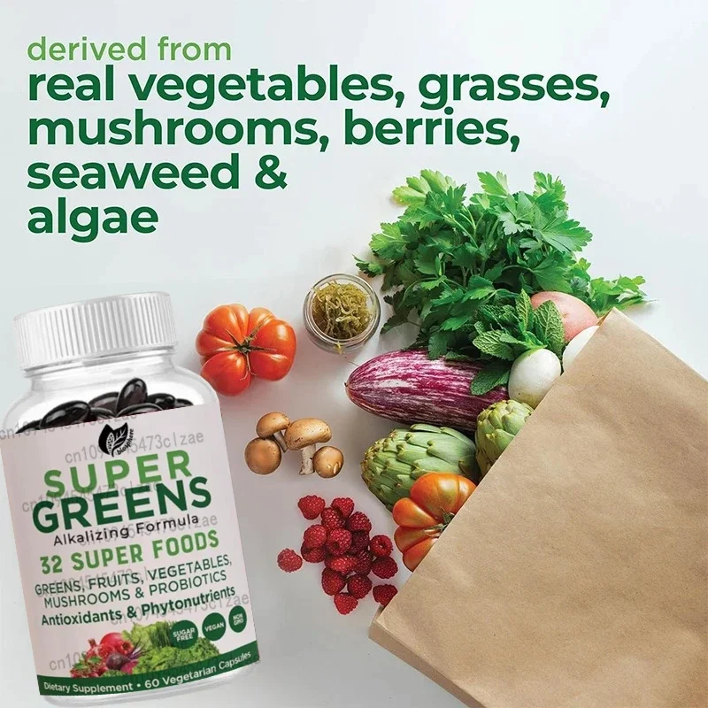 Super Green Capsules, Whole Foods Supplements, Dietary Supplements, 32 Superfoods -60 Capsules