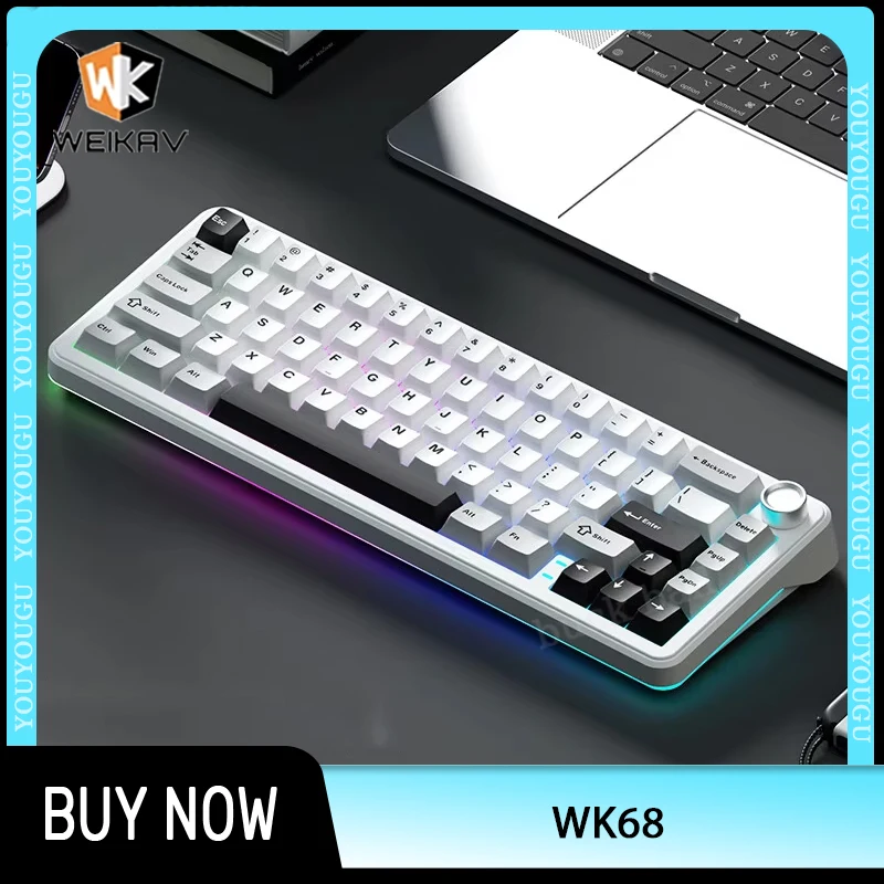 Weikav WK68 Mechanical Keyboard Tri Mode Wireless Keyboard Hot Swap RGB Gaming Keyboard 4000mAh With Knob PC Accessories Custom