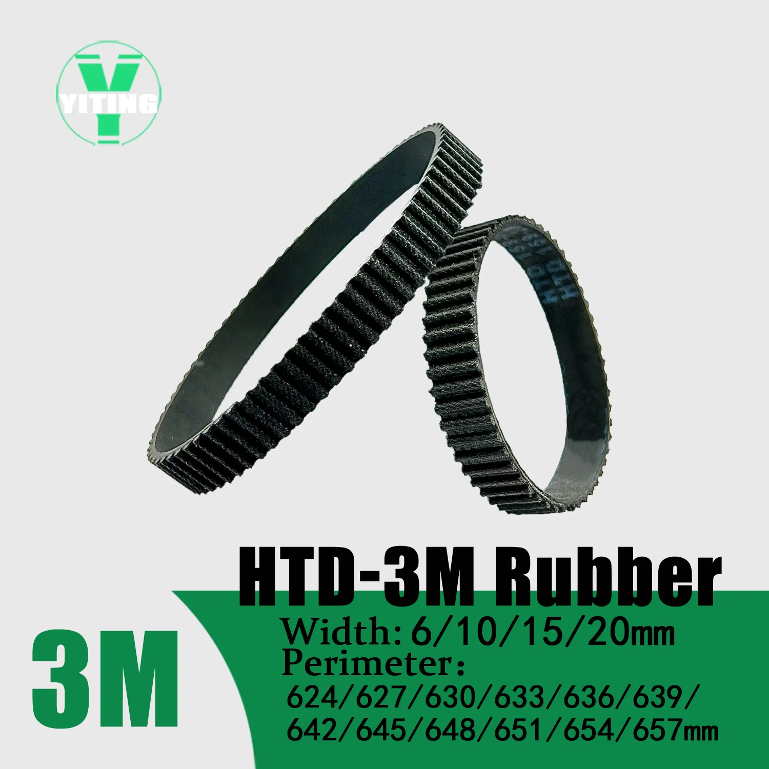 HTD-3M Timing Belt 624/627/630/633/636/639/642/645/648/651/654/657mm HTD 3M 6/9/10/15mm Width Rubber Belt Closed Belt pitch 3mm