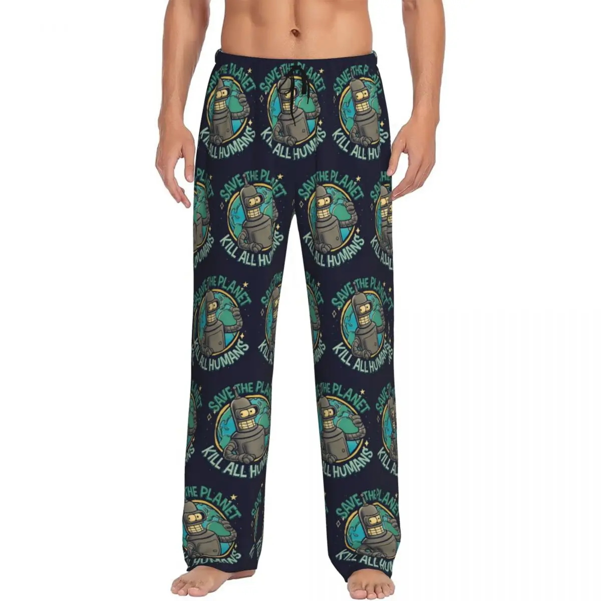 Custom Novelty Futuramas Save Thr Planet Pajama Pants Men Sleepwear Sleep Lounge Bottoms with Pockets
