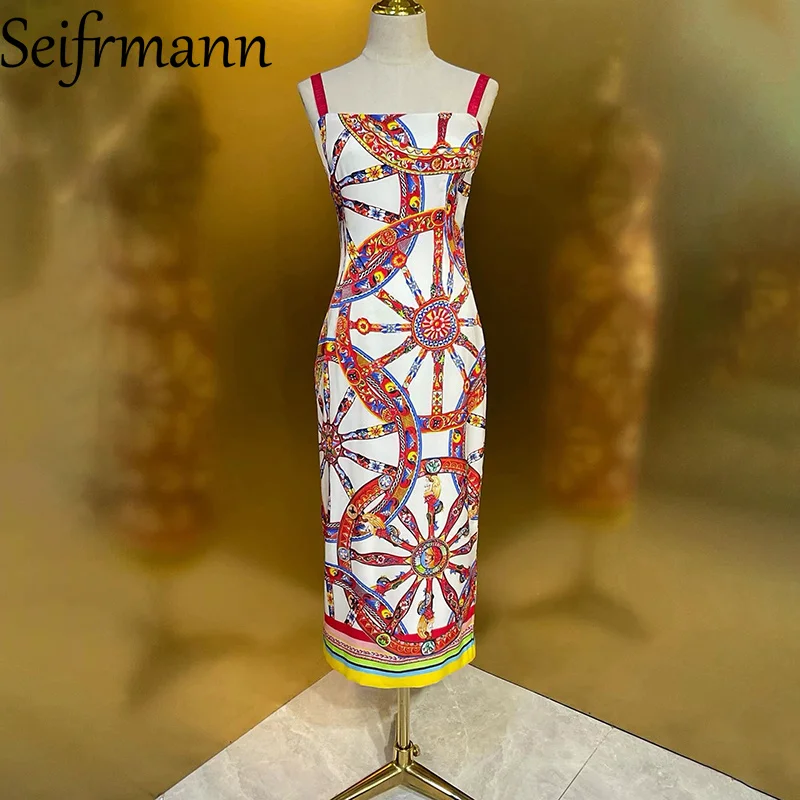 Seifrmann Casual printed double-layer mulberry silk hip-covering dress suspender dress 2026 summer women's new style