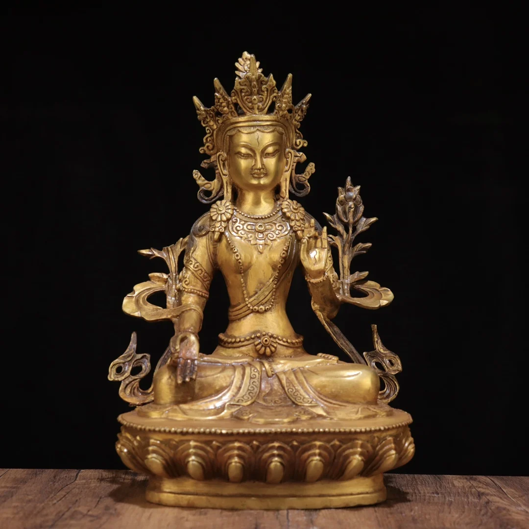 29cm Exquisite Brass Green Tara Bodhisattva Manjusri Tibetan Buddha Statue