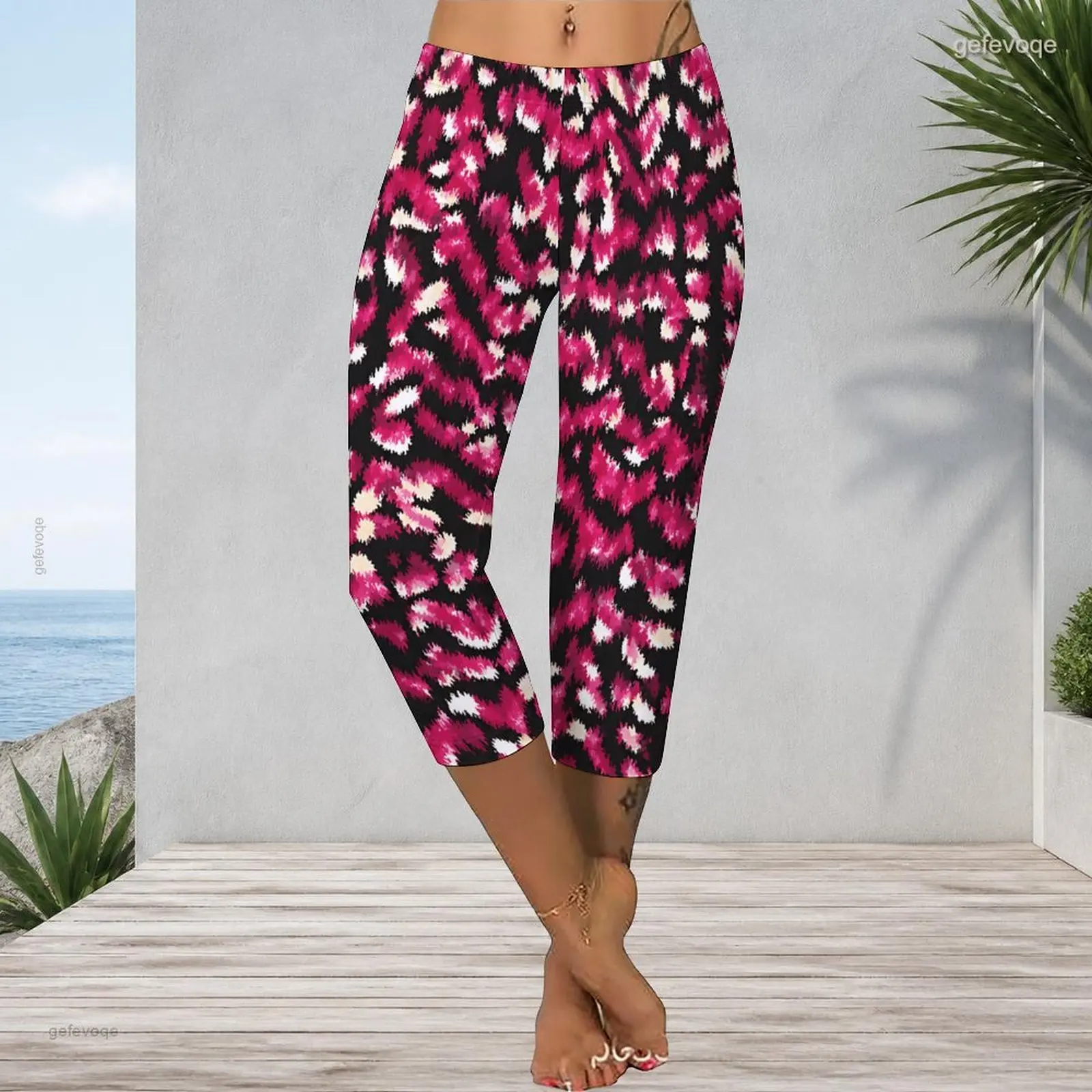 Printed Capri Pants for Women Fitted Leg Cropped Length