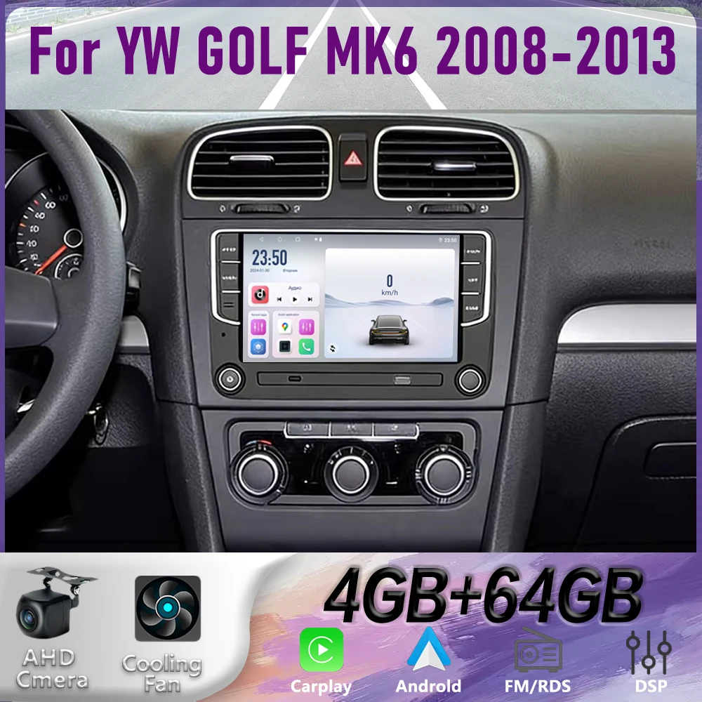 

7" 4GB+64GB For VW Golf MK6 2008-2013 Car Radio Steering Wheel Control Google Map Head Unit GPS Reversing Image Rear Camera