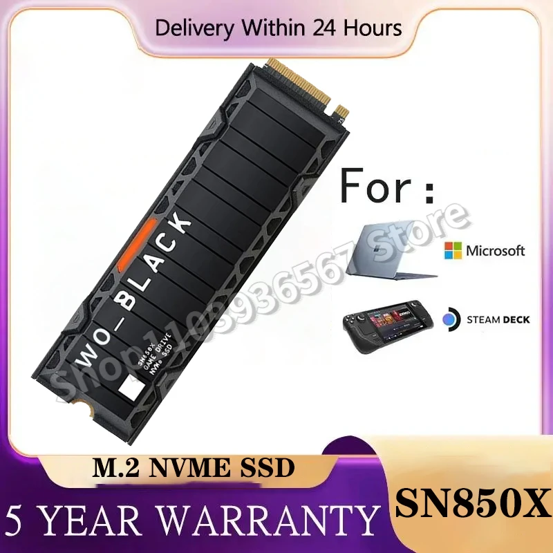 BLACK SN850X 1TB 2TB 4TB M.2 2280 PCIe Gen 5 NVMe Internal Gaming SSD Solid State with Heatsink up to 7450MB/S read speed