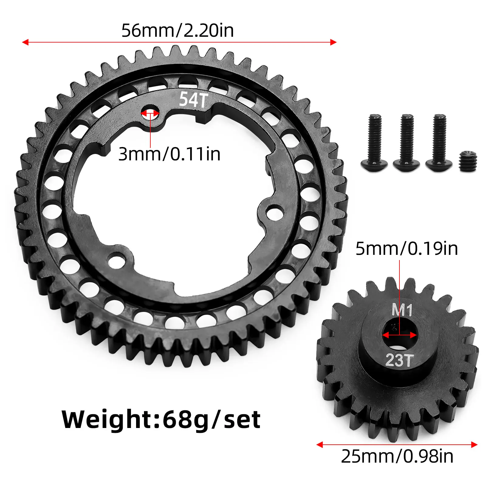 อัพเกรด RC Gears M1.0 Spur Gear Set 46T 50T 52T 54T พร้อม 23T Pinion Gear สำหรับ Maxx 1/5 1/7 E-Revo 2.0 MAXX 6447 6449