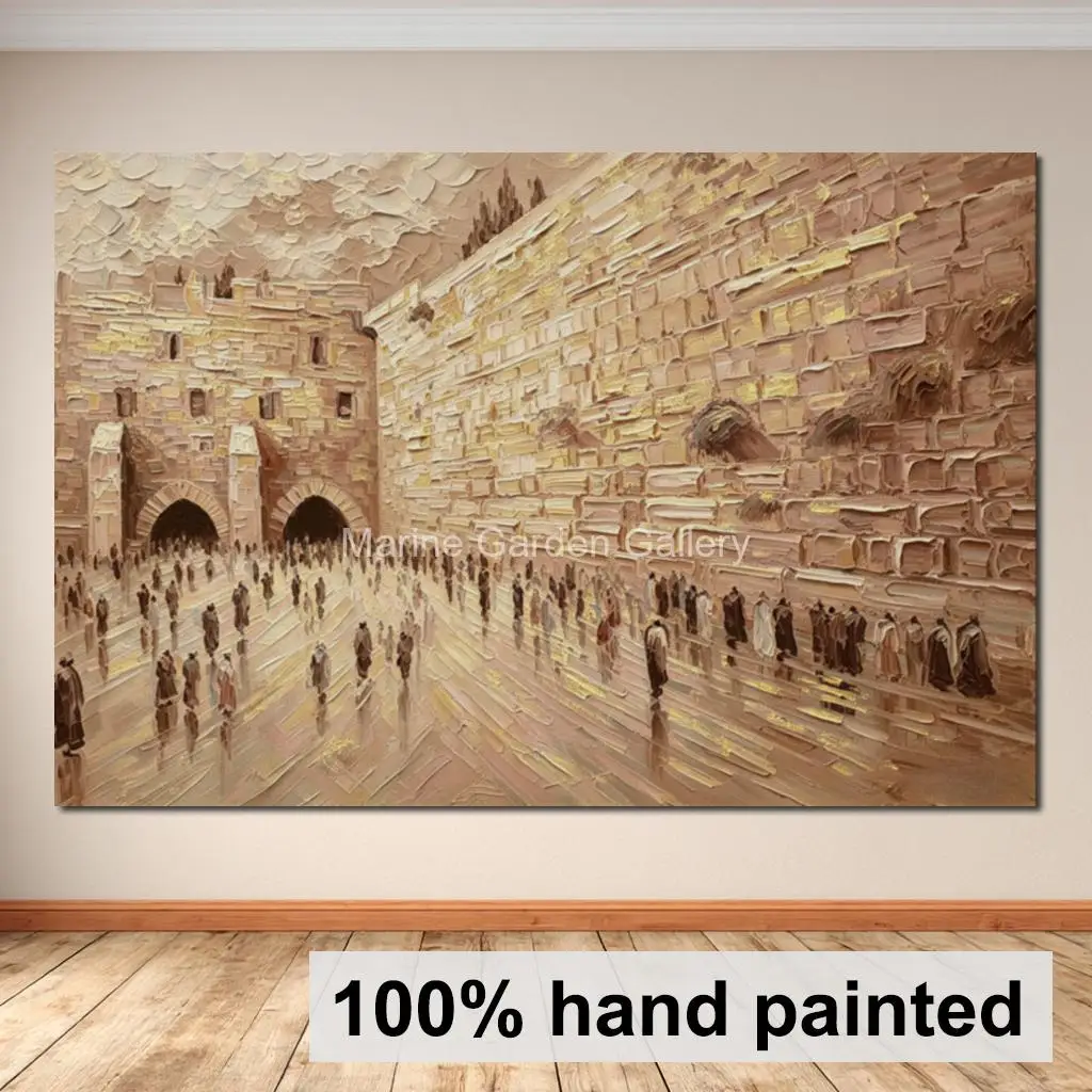 Hand Painted Textured Judaica Oil Painting Western Wall Kotel Prayer Jerusalem Canvas Art Large Jewish Decor for Living Room