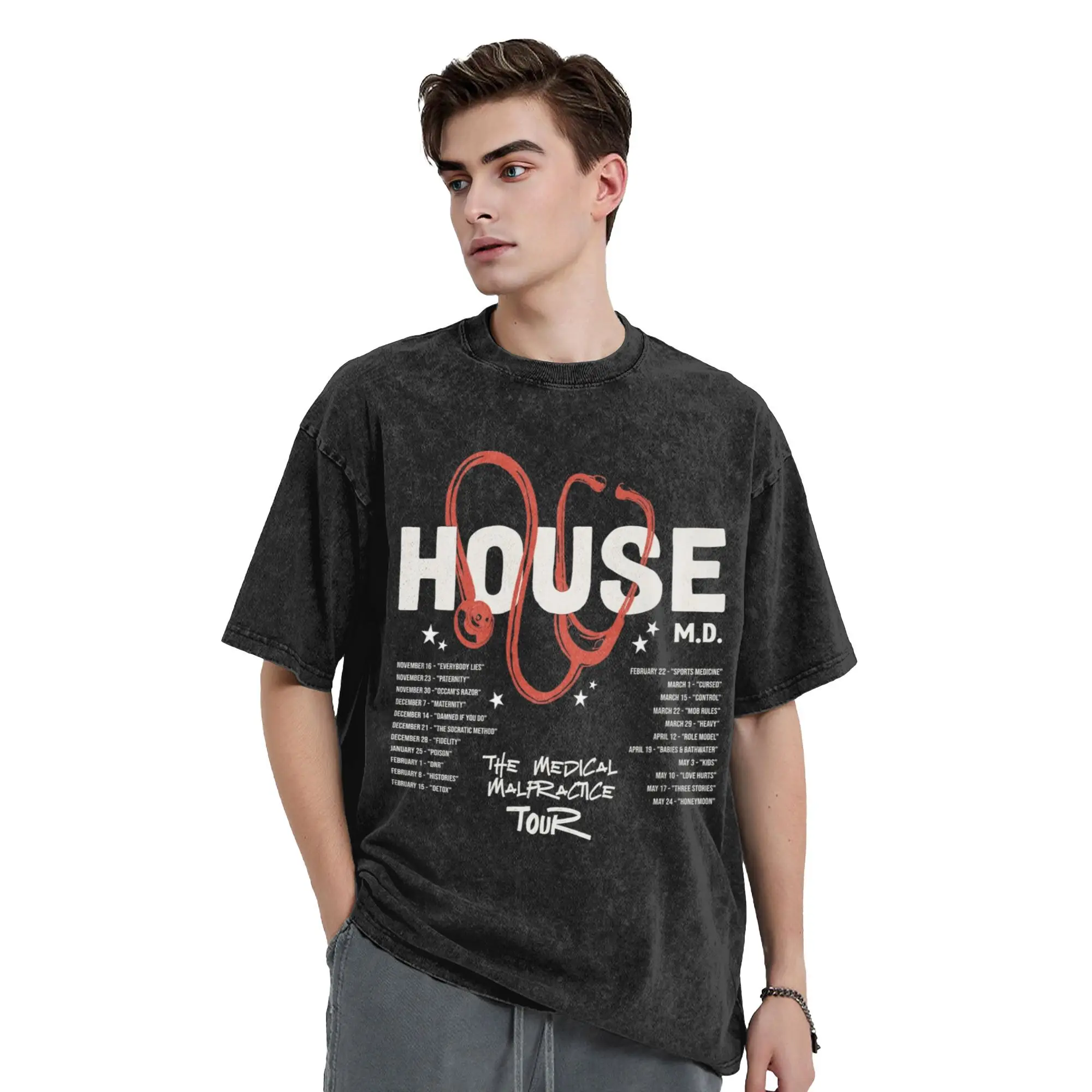 الدكتور ويلسون هاوس MD النيران الزرقاء الرجال تي شيرت غسلها الفكاهة تي شيرت قصير الأكمام Crewneck تي شيرت القطن الخالص ملابس الصيف