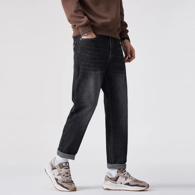

Мужские повседневные свободные джинсы Waed прямого кроя с эластичным поясом из смесового хлопка, удобные, на все сезоны, модные длинные брюки
