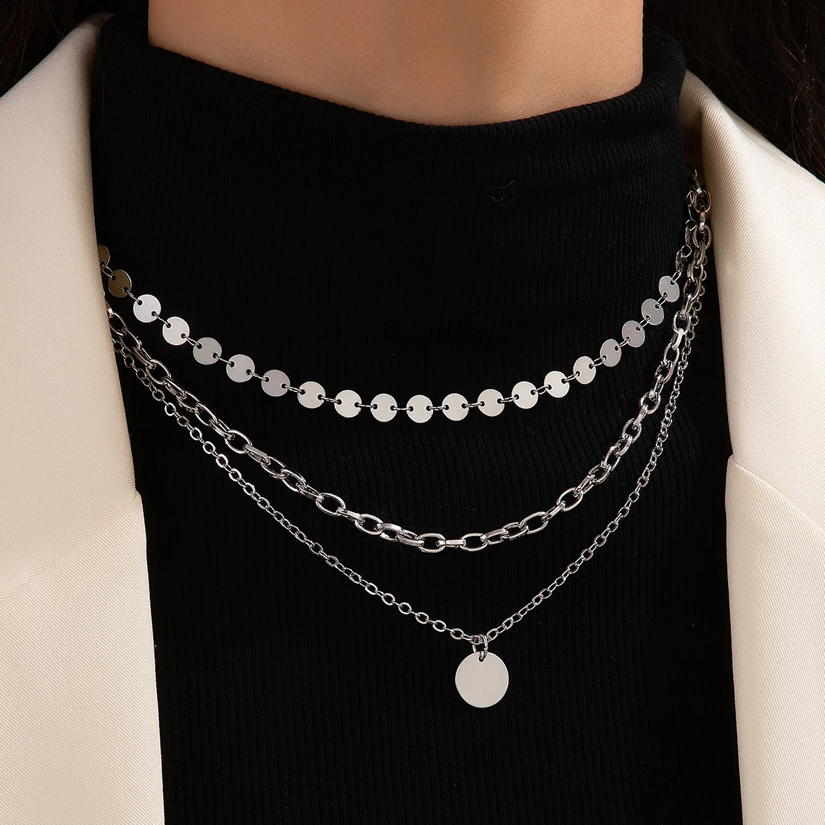 Tocona Simple Metal Multi layer Flow Su Chain Geometric Irregular Pendant for Women's Summer Daily Versatile Jewelry Accessories