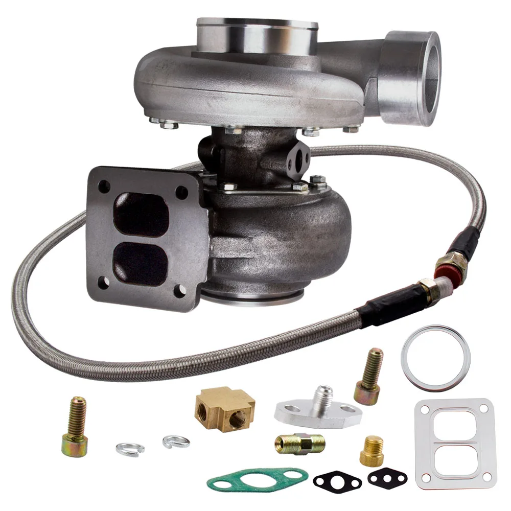 

MaXpeedingrods GT45 V-BAND 1.05 A/R 78 TRIM 600+HPS Boost Turbo W/Oil Feed Line Oil Drain Kits