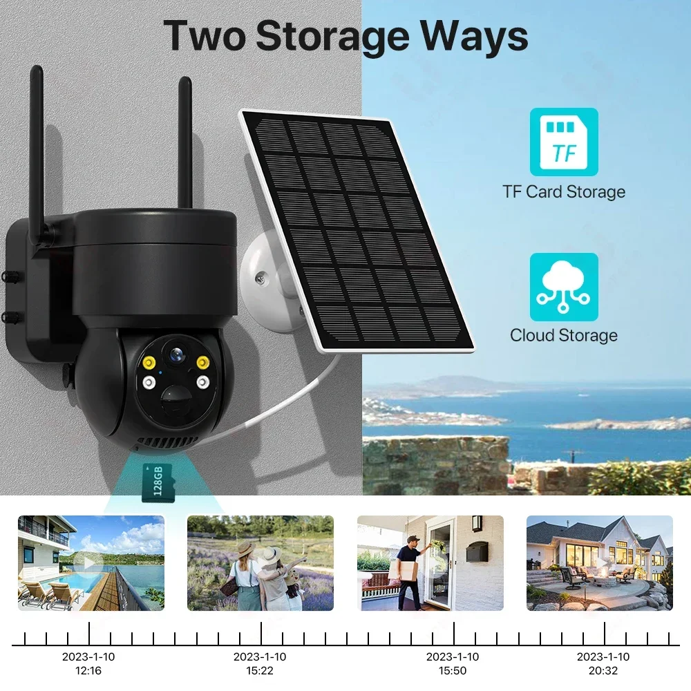 Cámara IP PTZ con Panel Solar para exteriores, videocámara con Wifi, 4MP, HD, batería de recarga integrada de 7800mAh, alarma humana PIR, iCsee, inalámbrica