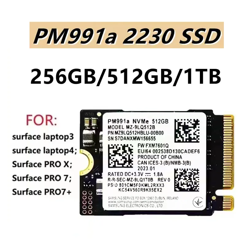 محرك الأقراص الصلبة الداخلي الأصلي PM991/PM991a 1 512GB 2230 M.2 PCIe3.0 x4 NVME لجهاز Microsoft Surface Pro 7+ Steam Deck ssd