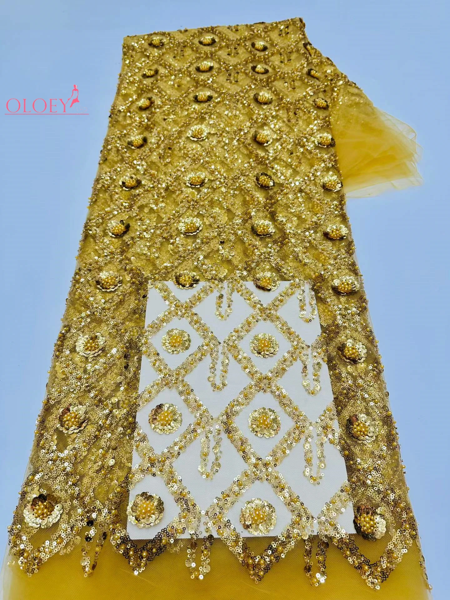 

OLOEY African Beaded Lace Fabric 2026 High-Quality Nigerian Sequined Embroidered Lace Fabric Ideal for Wedding Party Dresses