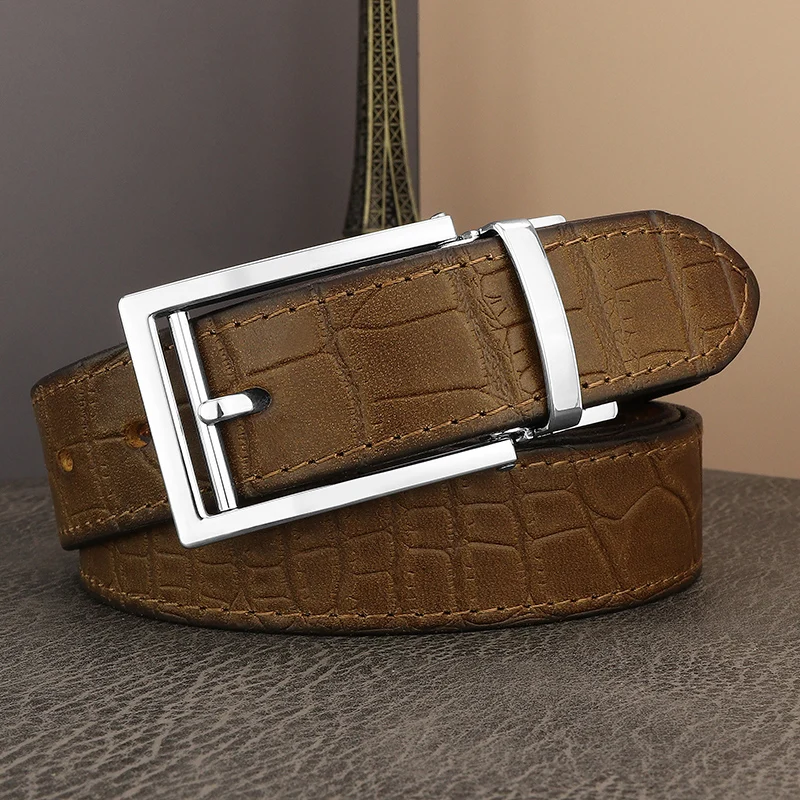 Top cow genuine leather men designer belt luxury pin buckle fashion corset belts young men fancy vintage jeans ceinture homme