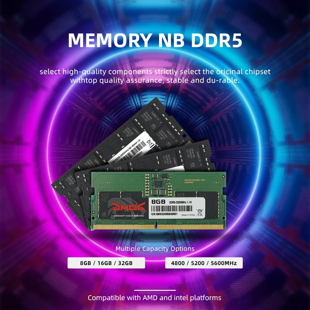 GMOG Notebook DDR5 RAM Memory 8GB 16GB 32GB 4800MHz 5200MHz 5600MHz SODIMM 262-Pin Laptop Memoria RAM DDR 5 XMP & EXPO Support