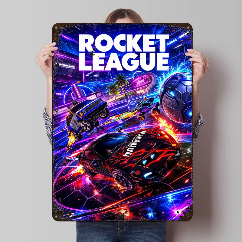Rocket League Cars and Ball Metal Poster Customized Wall Art Retro Vintage Tinplate Signs for Home Decor Room Accessories House
