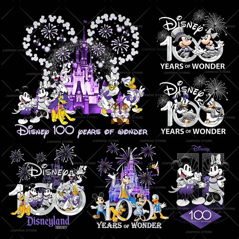 Disney 100 Years of Wonder Thermal Transfer Stickers Iron on Transfers For Clothes Minnie Printed Patches On Clothing T-shirts