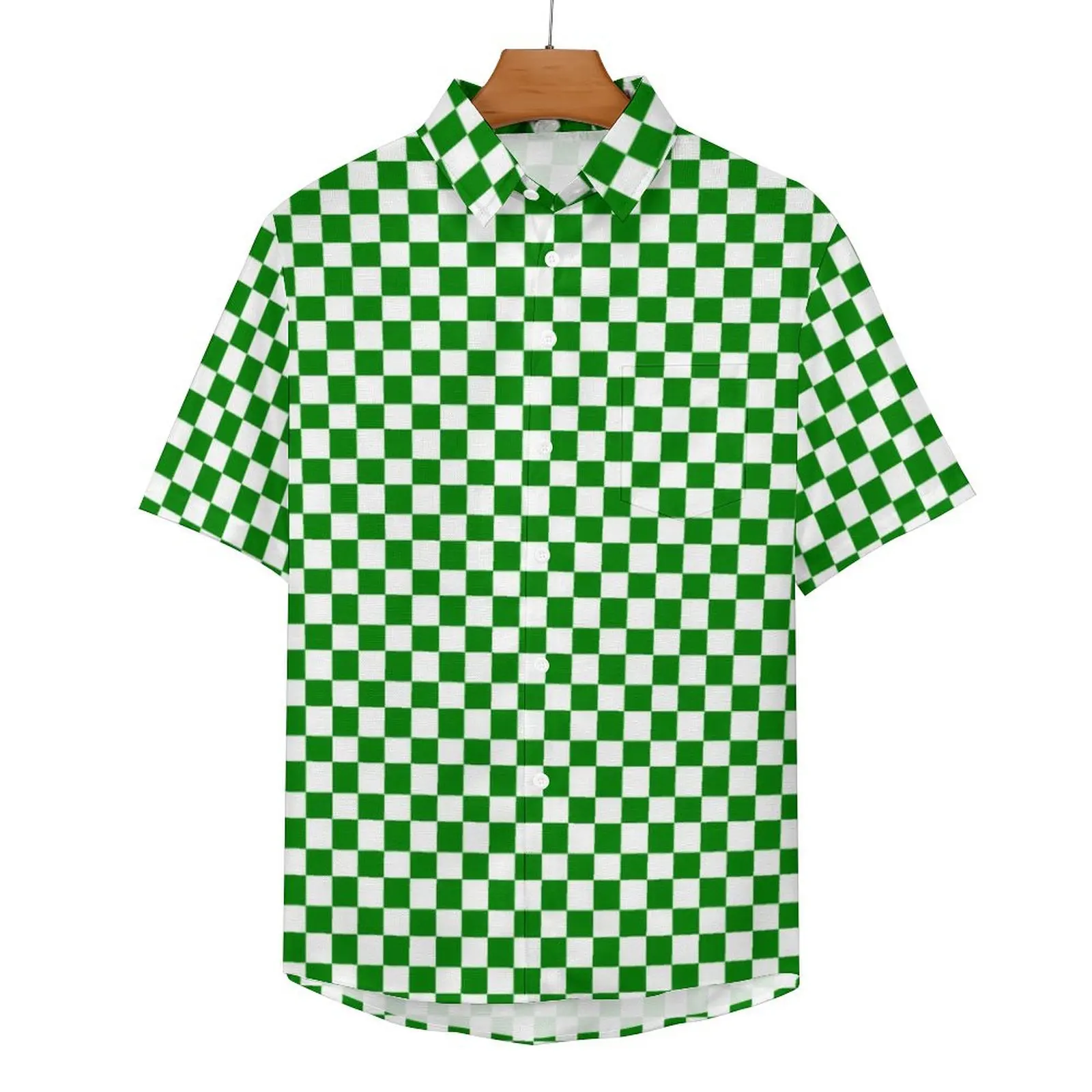 

Plaid Print Blouses Man Green And White Checkered Casual Shirts Hawaii Short Sleeve Graphic Streetwear Oversized Vacation Shirt