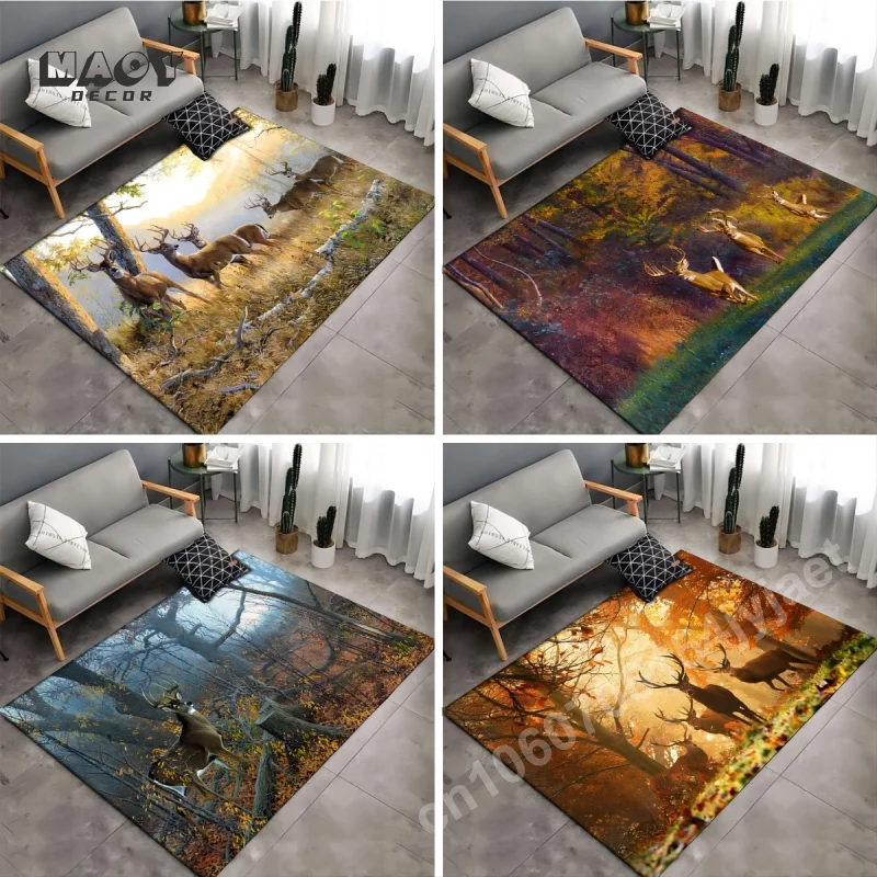 Deer Print Carpet Wild Animals Rug Home Living Room Bedroom Sofa Doormat Floor Decoration Non-slip Washable Large Size Area Mat