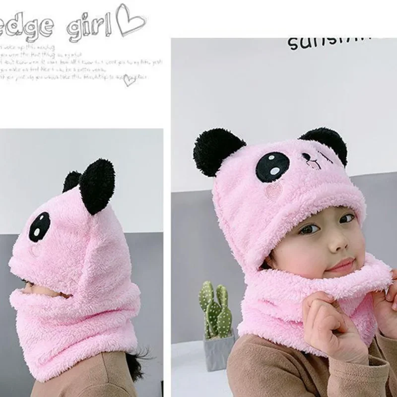 Winter Warm Children Plush Scarf Hat Thick Lamb Fleece Headgear 1-12year Kids Hooded Beans Cartoon Bear Baby Ear Protection Cap