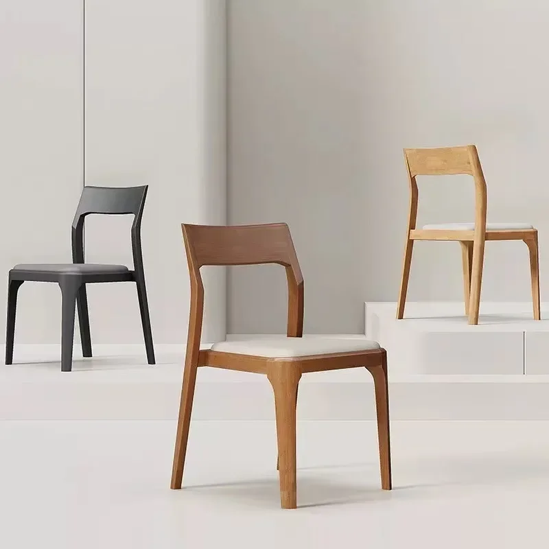 Modern Minimalist Home Restaurant Lounge Chair Furniture Dinning Chair Nordic Solid Wood Dining Chair Stackable Backrest Casual