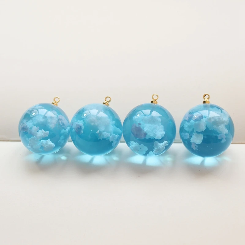 4PCS Blue Sky White Cloud Resin Round Ball Pendant DIY Making Supplies for Earrings Necklace Material Accessories