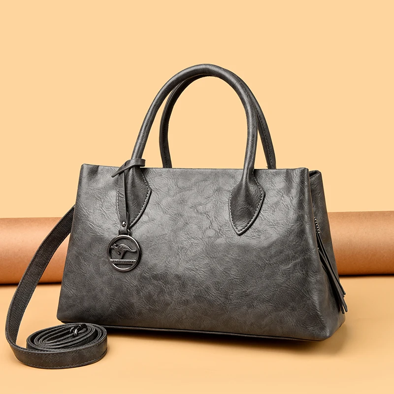 Simplified Design Genuine Leather Tote Bag Crossbody Commuter Women's Bag 2026 New Multi-layer Handbag French Bread Bag