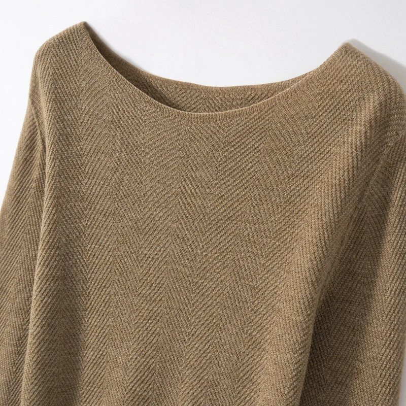 

Women O-neck Slim Pullover Fine Wool Sweater Spring Autumn Simple fishbone pattern Long Sleeve 100% Merino Wool Knitwear Tops