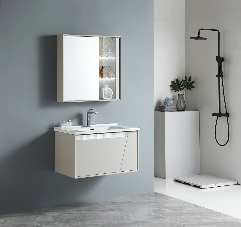 Custom Wash Basin Modern Bath Set Floating Vanity Cabinet with Sink Countertops Makeup Bathroom Dressing Mirror Storage