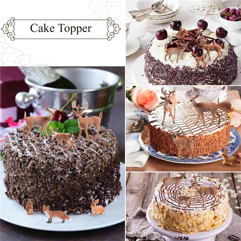 YSUN-12 Stuks Bosdieren Figuren Boswezens Beeldjes Eekhoorn Herten Familie Beeldjes Miniatuur