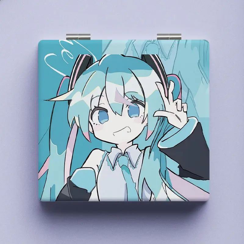 Hatsune Miku Portable Makeup Mirror Student Folding Double-Sided Makeup Mirror Dormitory Girls Going Out Square Makeup Mirror