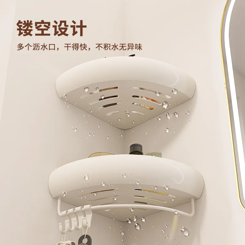Triple Tier No Drill Bathroom Corner Shelf Space Aluminum Triangular Shower Caddy Raised Guardrail Fast Drain Design Shampoo