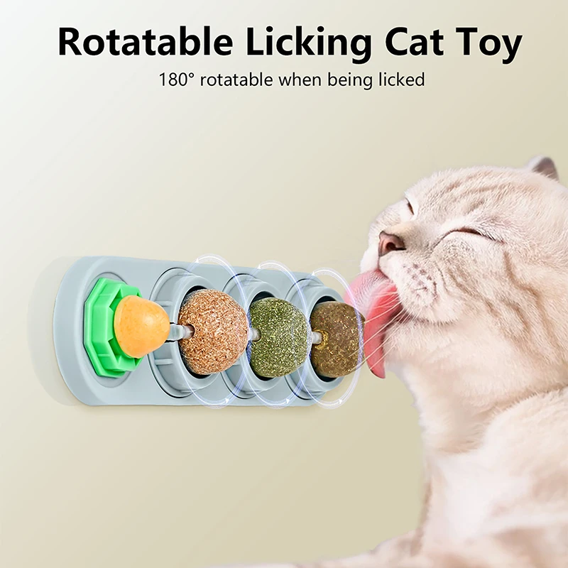 Rotation Catnip Ball Toy Suit Pasteable Multiple Flavors Catnip Snack Set Remove Hair Balls Teeth Cleaning Cat Snacks Toys