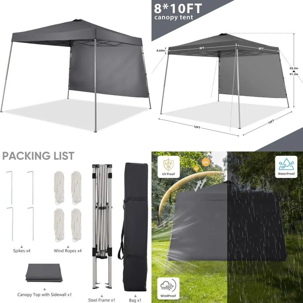 

Portable Outdoor Instant Pop Up Canopy with Slant Legs, Sidewall, Equipment Vents, Ideal for Patio, Deck, and Garden Shelters