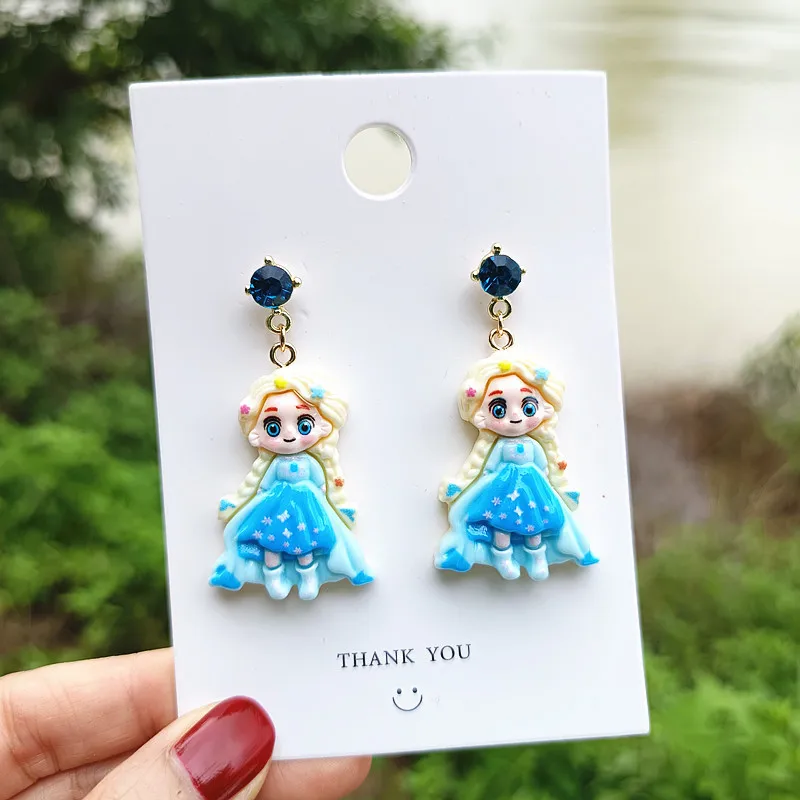 Disney Cartoon Princess Ear Pendants Kawaii Elsa Snow White Mermaid Earring Ornament Jewelry Accessories Girls Charm Gifts