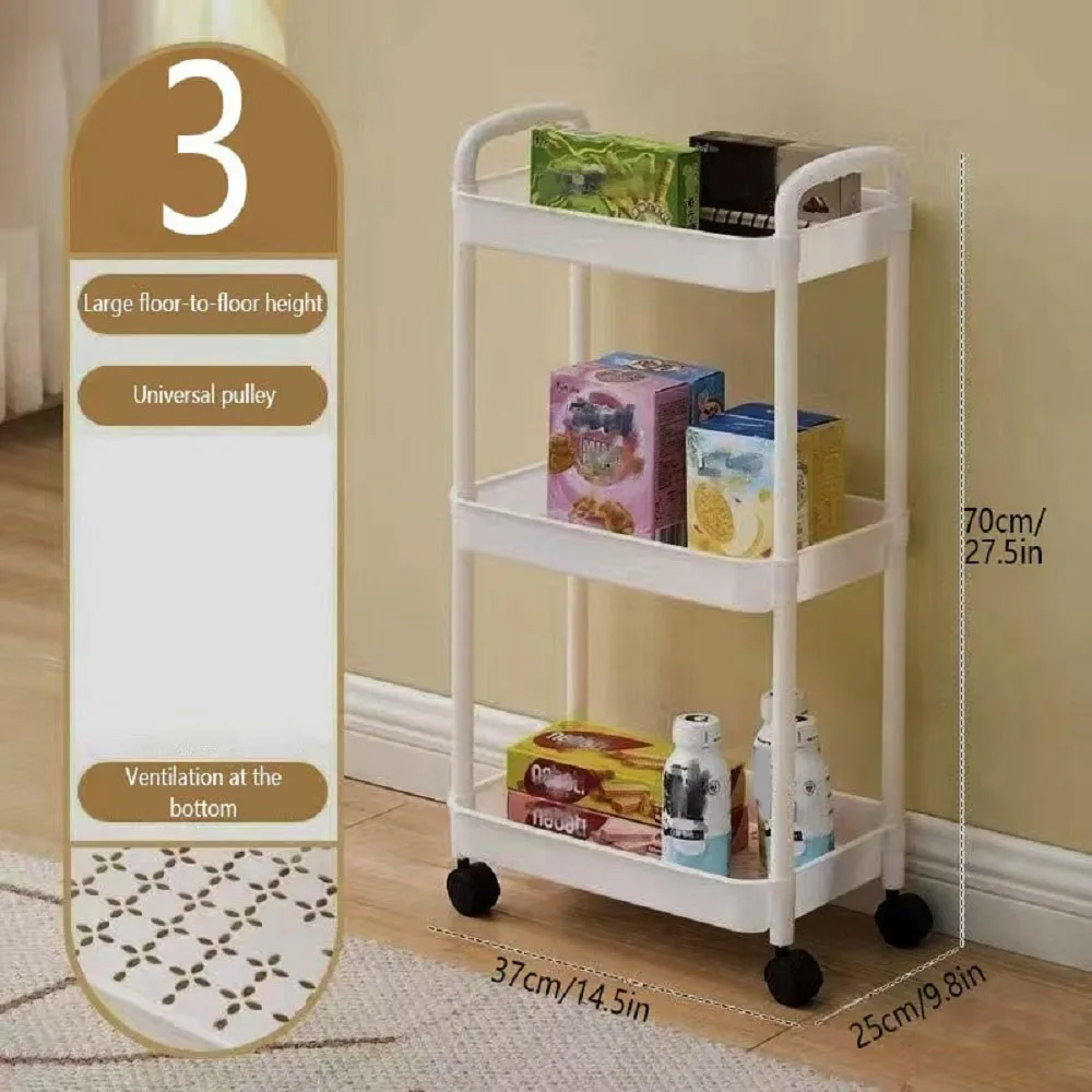 1pc 3/4-Tier Rolling Storage Cart, Plastic Multi-Functional Organizer Trolley, Slim, Space-Saving, Adjustable Shelves, with Easy