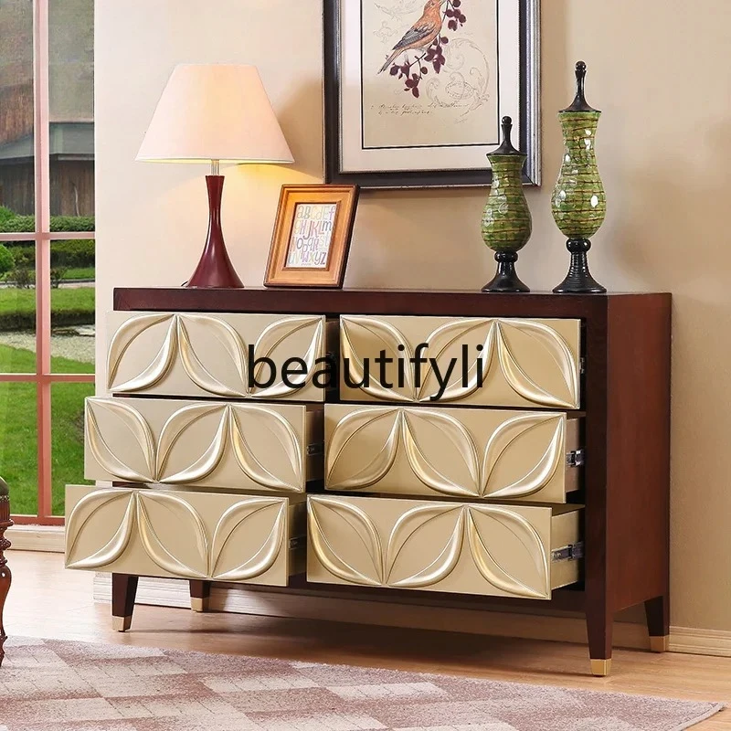 Entrance cabinet solid wood three-dimensional carved foyer European living room dining side cabinet partition cabinet2005