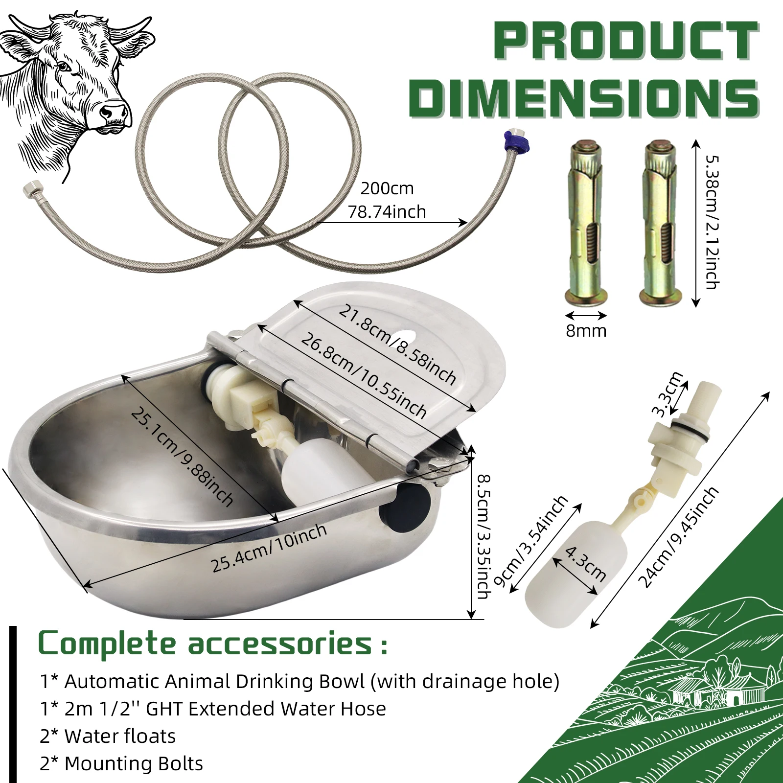 الفولاذ المقاوم للصدأ دون ثقب الصرف التلقائي تعويم شارب الزراعة حوض الحصان البقرة وعاء الماء لوازم الأغنام الكلب الماعز الماشية