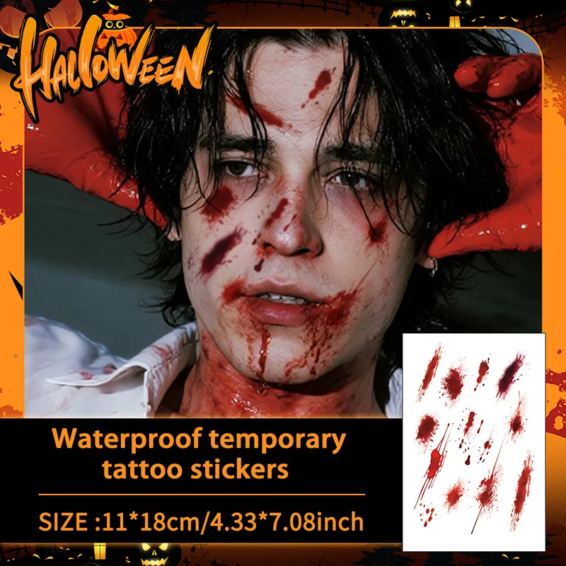 1Pc Blood Halloween Horror Makeup, Temporary Tattoo Stickers, For Parties and Halloween Role-playing, Suitable for Face, Arm