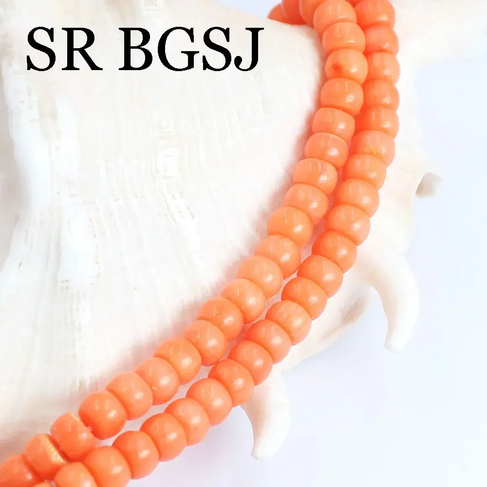4x6mm Vintage Drum Rondelle Column Jewelry Making Genuine Natural Small Spacer Orange Sea Bamboo Coral Beads 15\